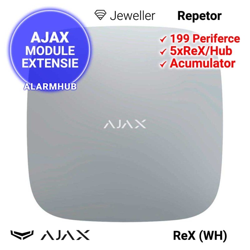 AJAX ReX (WH) - repetor semnal wireless, tehnologie Jeweller, alb