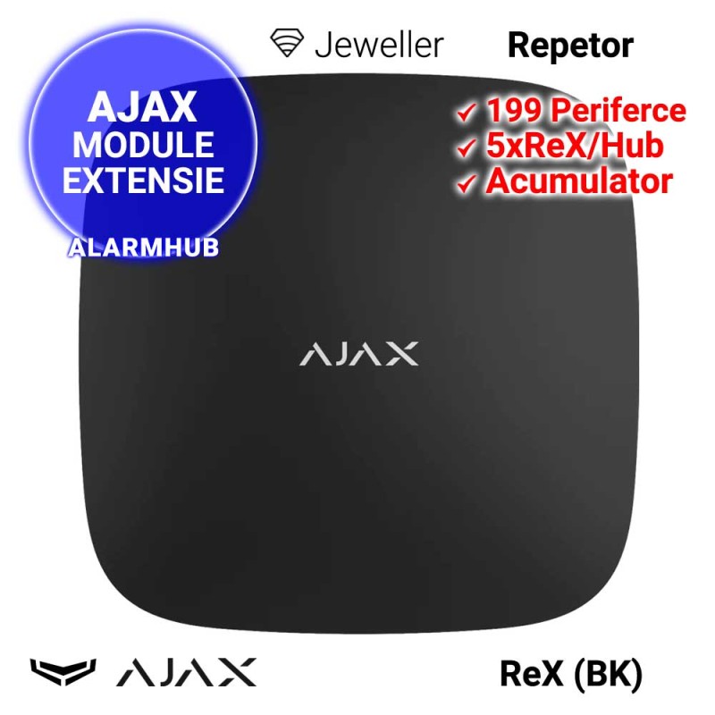 Repetor wireless AJAX ReX (BK) - tehnologie Jeweller, negru