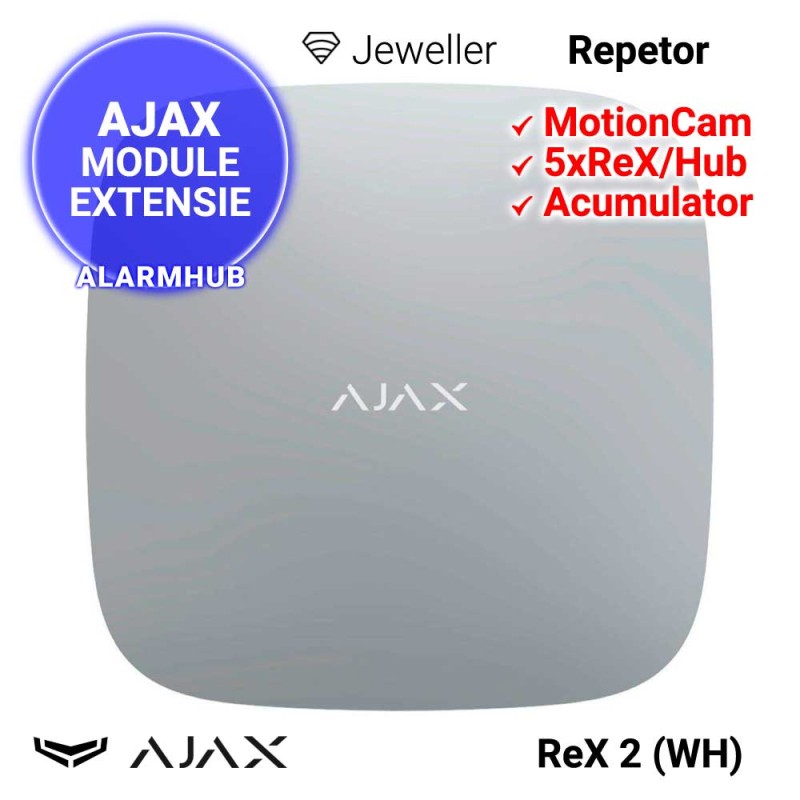 AJAX ReX 2 (WH) - repetor wireless, suporta detectori cu camera, alb