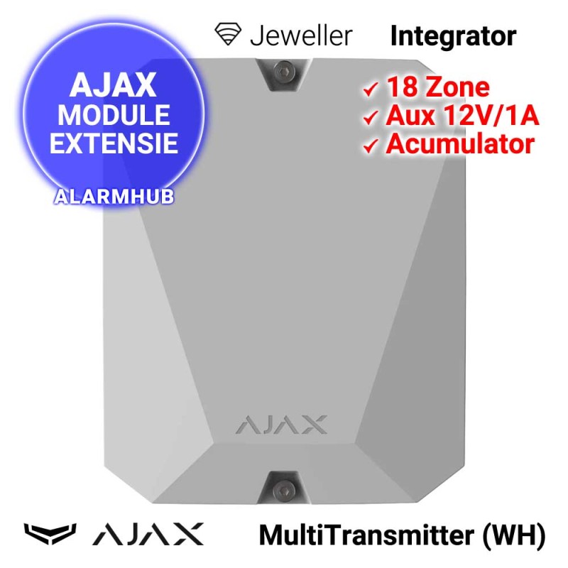 AJAX MultiTransmitter (WH) - modul emitator-receptor pentru integrarea detectorilor cablati in sisteme wireless AJAX, 18 zone