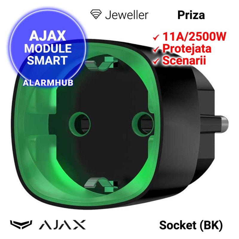 Priza inteligenta AJAX Socket (BK) - putere 2500W, scenarii, neagra