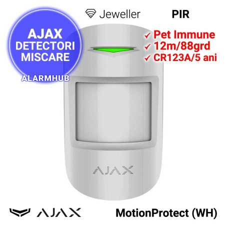 AJAX MotionProtect (WH) - detector PIR wireless, volumetric 12m, alb