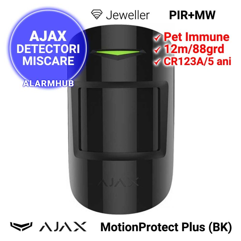 Detector AJAX MotionProtect Plus (BK) - detector dual PIR+MW, negru