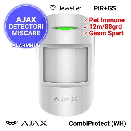 AJAX CombiProtect (WH) - detector wireless PIR si Geam Spart, alb