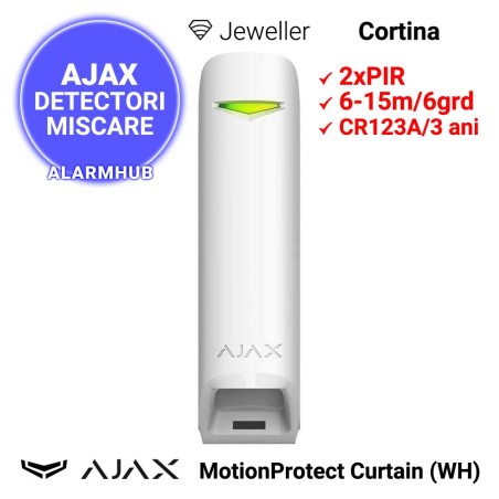 AJAX MotionProtect Curtain (WH) - PIR cortina wireless, 15m, alb