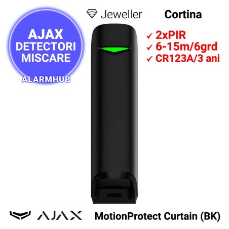 PIR cortina AJAX MotionProtect Curtain (BK) - wireless, 15m, negru
