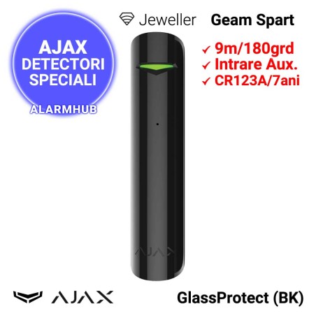 Detector geam spart AJAX GlassProtect (BK) - wireless, negru