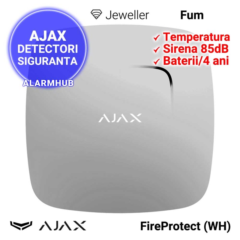 AJAX FireProtect (WH) - detector wireless de fum si temperatura