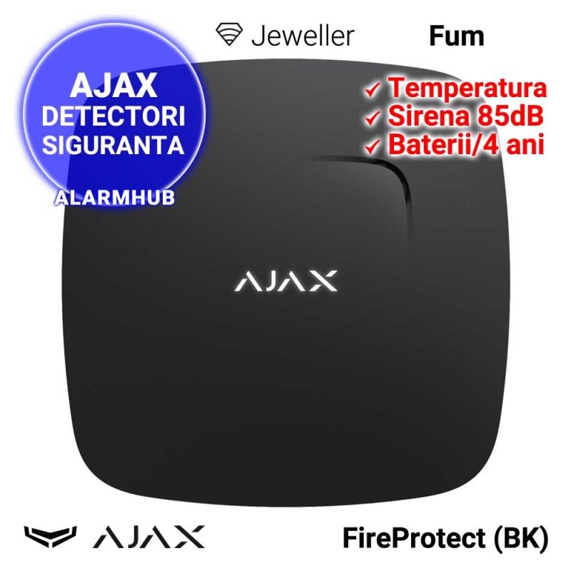 Detector fum si temperatura AJAX FireProtect (BK) - wireless, negru