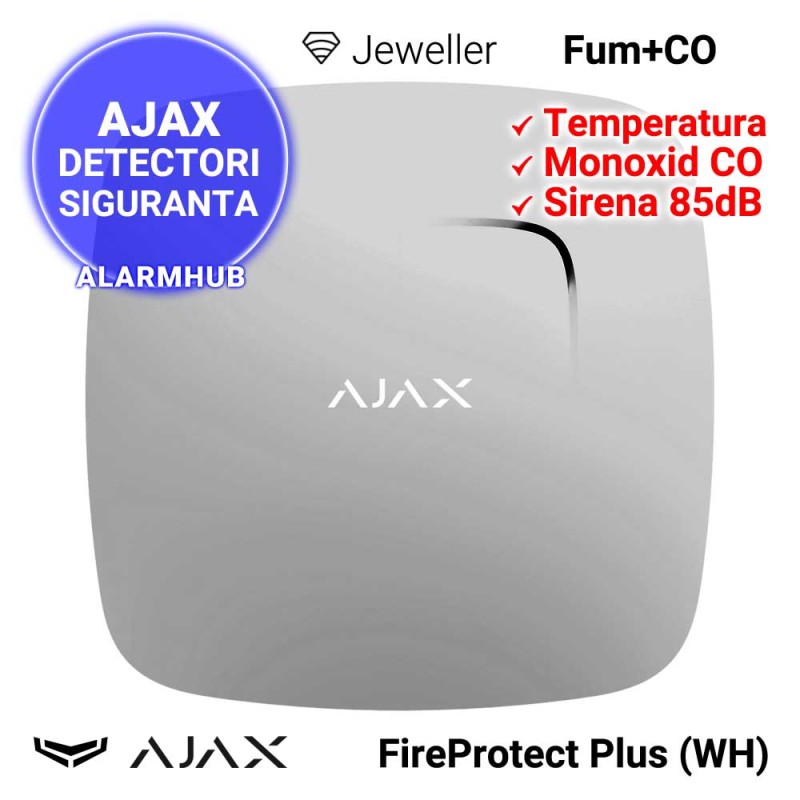 AJAX FireProtect Plus (WH) - fum, temperatura, monoxid carbon