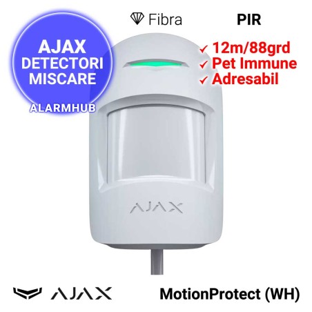 AJAX MotionProtect Fibra (WH) - detector PIR cablat, 12m/88grd, alb