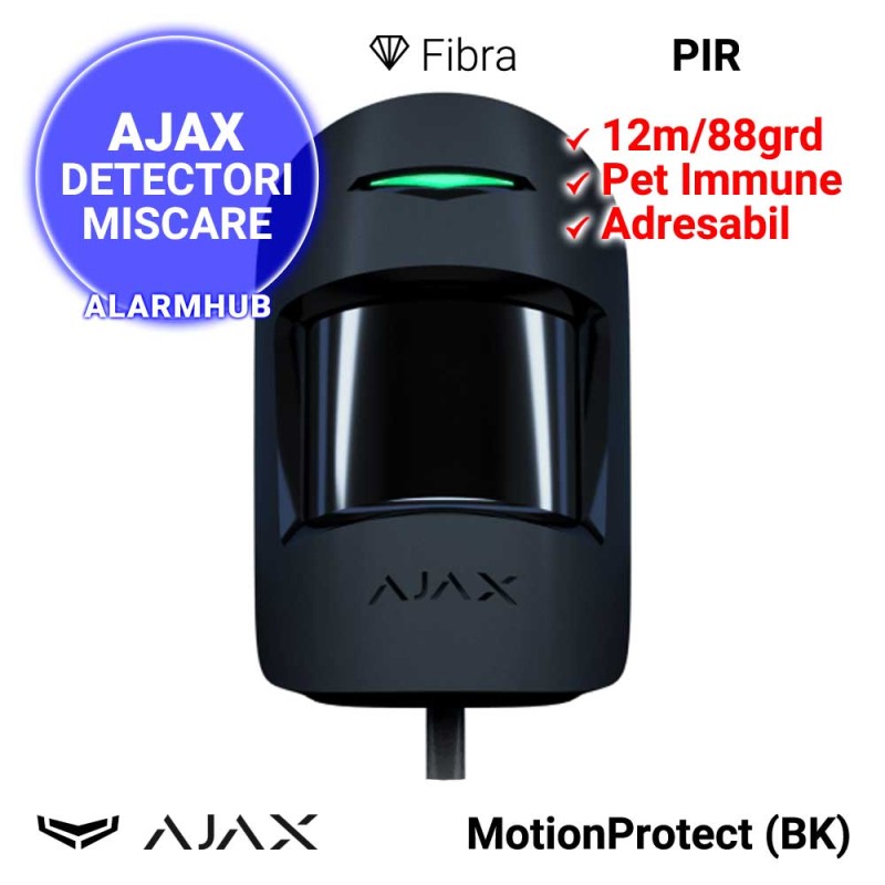 Detector AJAX MotionProtect Fibra (BK) - PIR cablat, 12m, negru