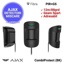 Detector PIR + Geam Spart AJAX CombiProtect Fibra (BK) - adresabil, 2000m