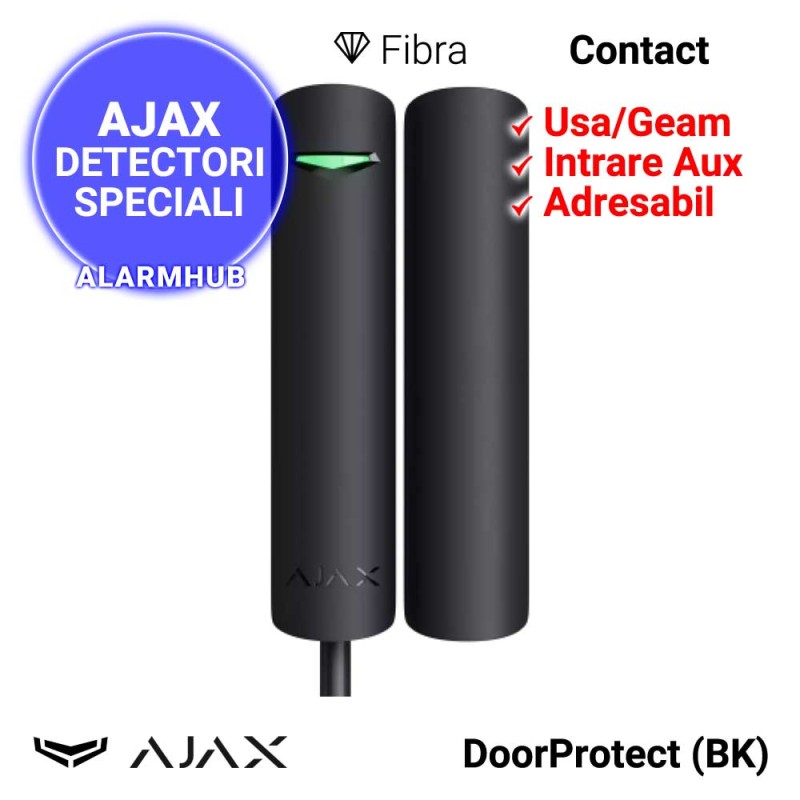Contact magnetic AJAX DoorProtect Fibra (BK) - cablat, negru