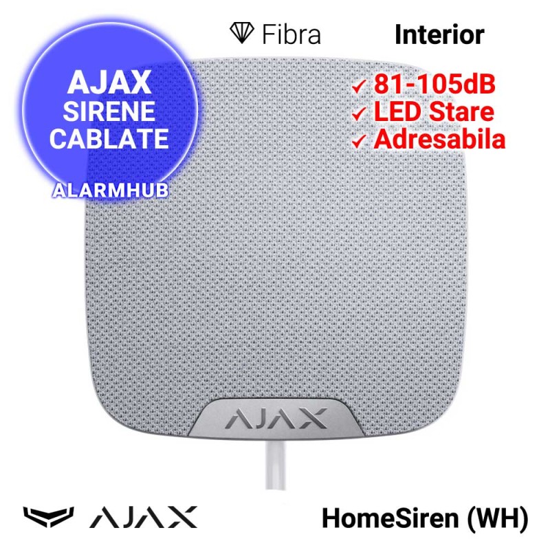 AJAX HomeSiren Fibra (WH) - sirena de interior, cablata, alba