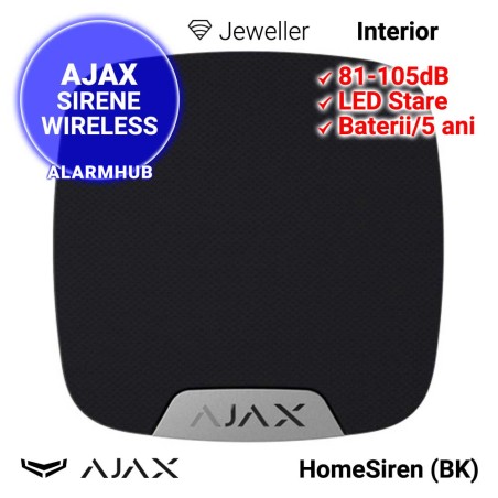 Sirena interior AJAX HomeSiren (BK) - wireless, 81-105dB, neagra