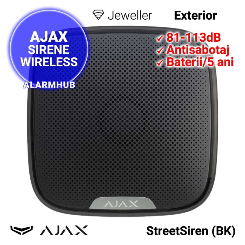 Sirena exterior AJAX StreetSiren (BK) - wireless, 81-113dB, neagra