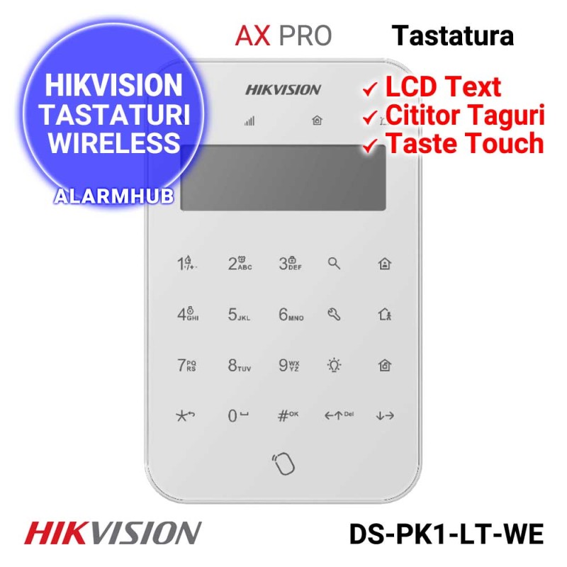 Tastatura LCD wireless HIKVISION DS-PK1-LT-WE cu butoane touch