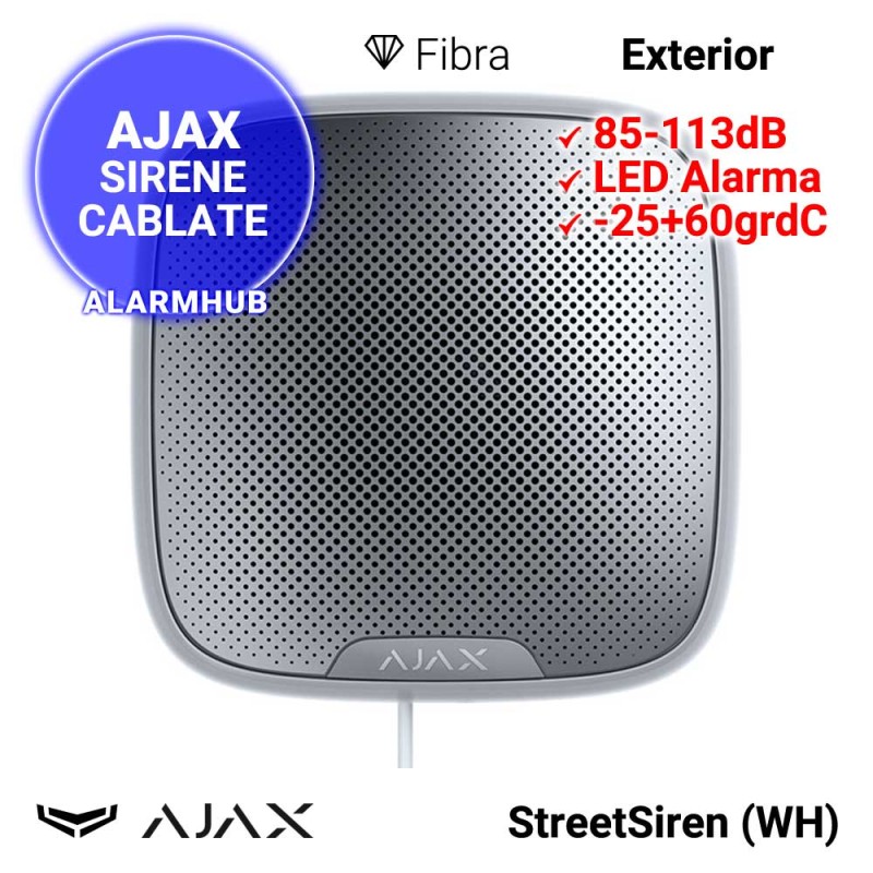 AJAX StreetSiren Fibra (WH) - sirena de exterior, cablata, alba