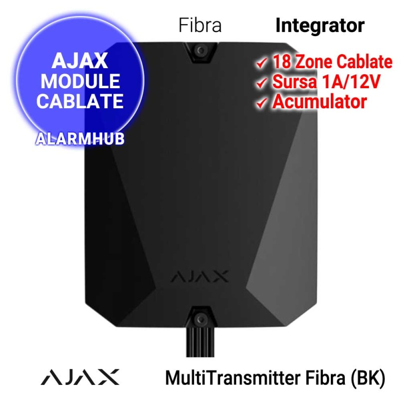 AJAX MultiTransmitter Fibra (BK) - integrator 18 zone, negru