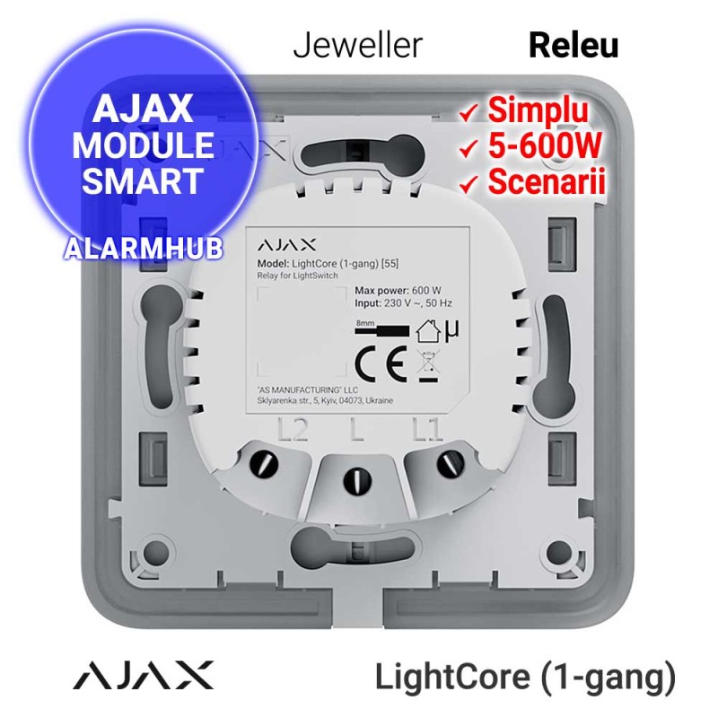 Releu AJAX LightCore (1-gang) - circuit simplu, putere maxima 600W