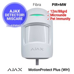AJAX MotionProtect Plus Fibra (WH) - detector dual PIR + Microunde, alb