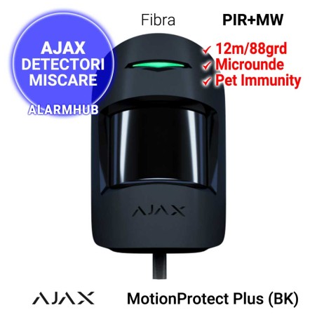 Detector AJAX MotionProtect Plus Fibra (BK) - PIR + Microunde, negru