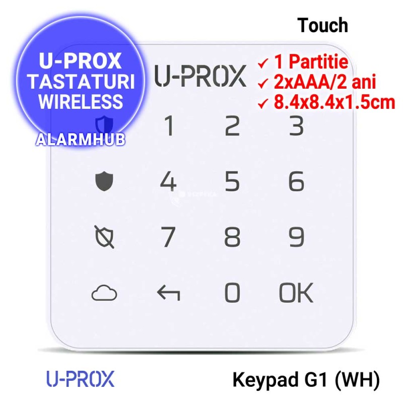 Tastatura wireless U-PROX Keypad G1 (WH) - butoane touch, 1 partitie