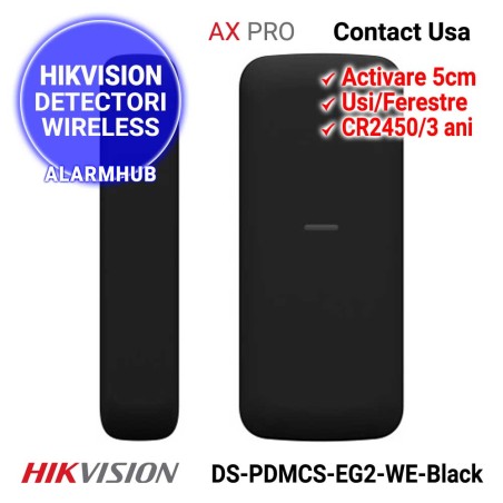 Contact magnetic usa-geam HIKVISION DS-PDMCS-EG2-WE Black - in miniatura, actionare 5.2cm, culoare neagra