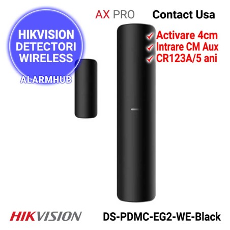Contact magnetic HIKVISION DS-PDMC-EG2-WE-Black - intrare suplimentara pentru CM cablat, carcasa neagra