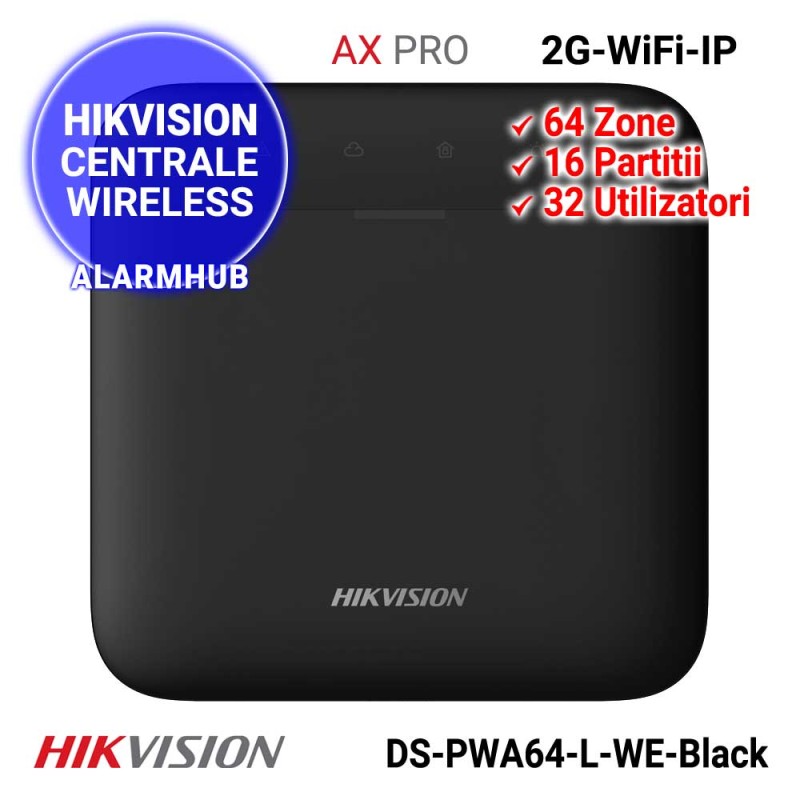 HIKVISION AX PRO DS-PWA64-L-WE-Black - centrala alarma wireless, 64 zone
