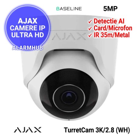 Camera IP 5MP AJAX TurretCam lentila 2.8mm, microfon, card, alba