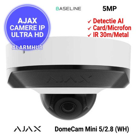 Camera IP 5MP/3K AJAX DomeCam Mini lentila 2.8mm, microfon, card, alba