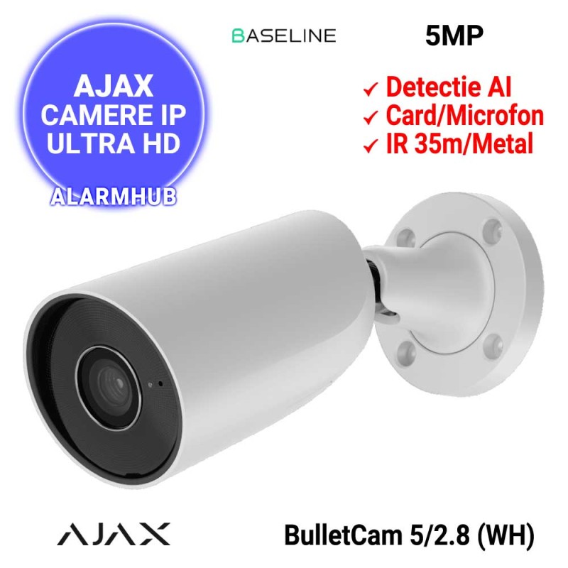 Camera IP exterior 5MP/3K AJAX BulletCam - lentila 2.8mm, IR 35m, microfon, card, alba