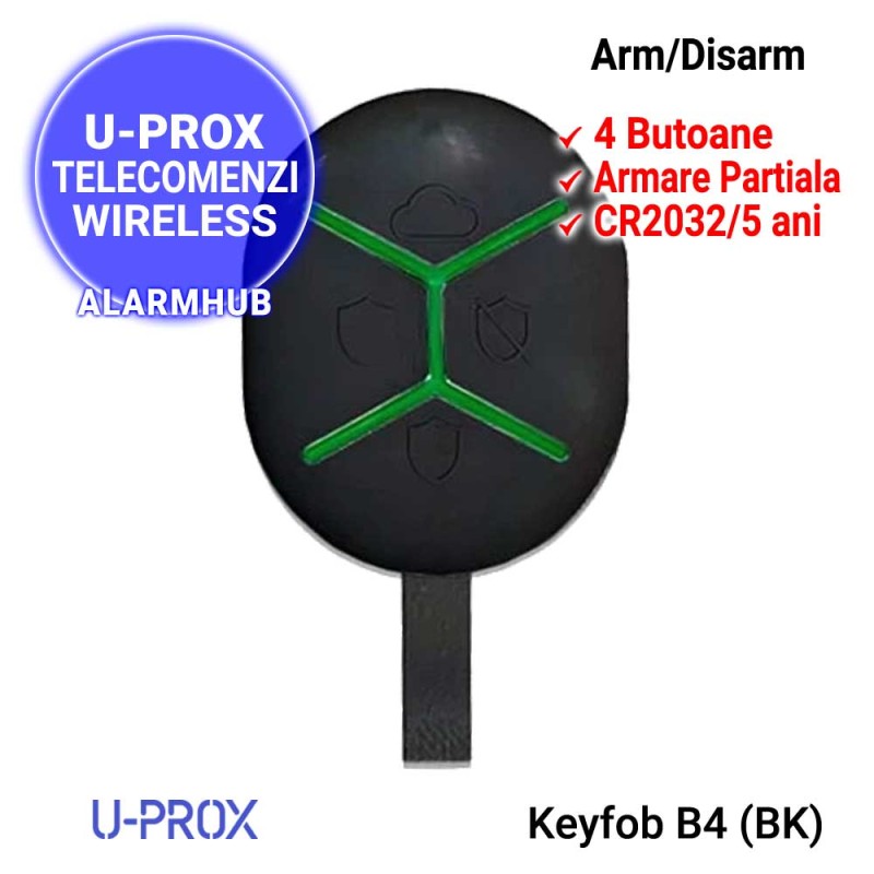Telecomanda wireless U-PROX Keyfob B4 neagra cu 4 butoane