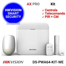 HIKVISION AX PRO DS-PWA64-KIT-WE - kit alarma wireless, include centrala, telecomanda, PIR si contact magnetic