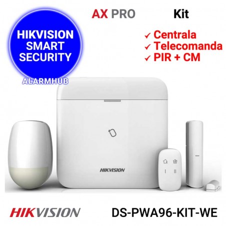 HIKVISION AX PRO DS-PWA96-KIT-WE - kit alarma wireless, include centrala, telecomanda, PIR si contact magnetic