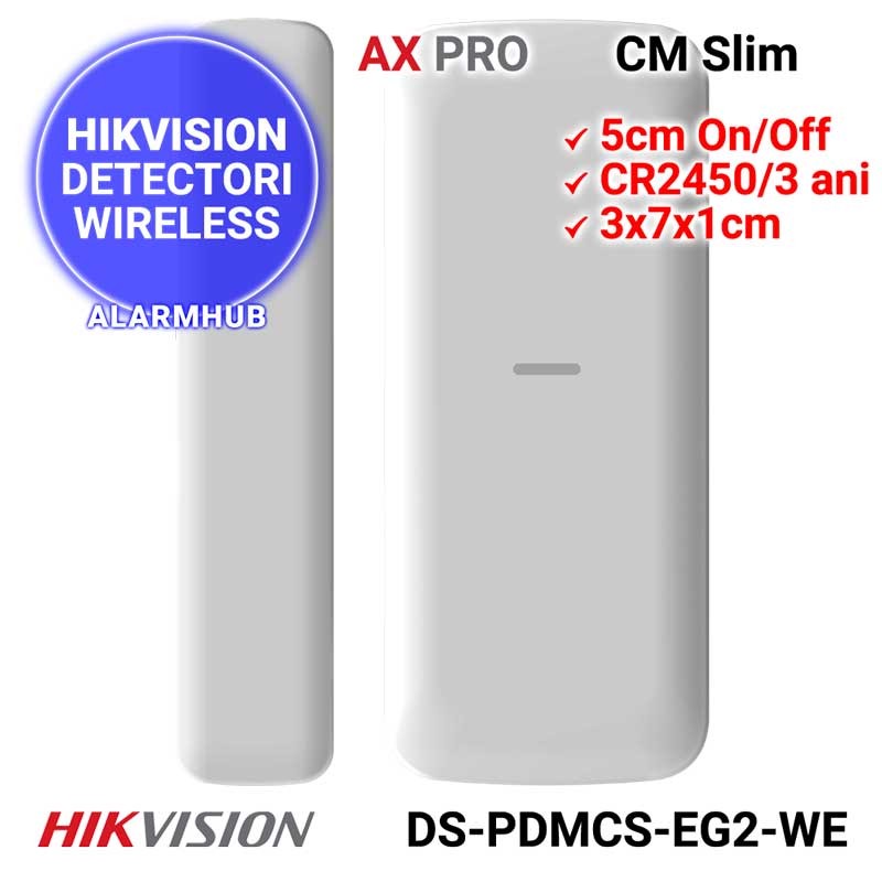 Contact magnetic HIKVISION DS-PDMCS-EG2-WE - in miniatura, actionare 5.2cm, de interior
