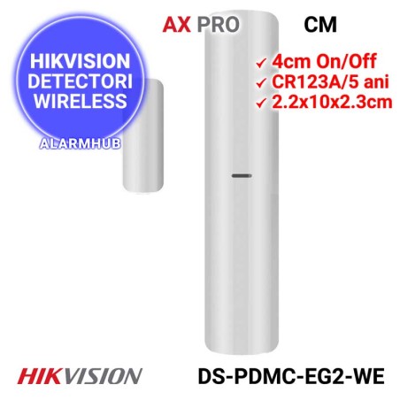 Contact magnetic HIKVISION DS-PDMC-EG2-WE - intrare suplimentara pentru CM cablat, actionare 4.3cm, de interior