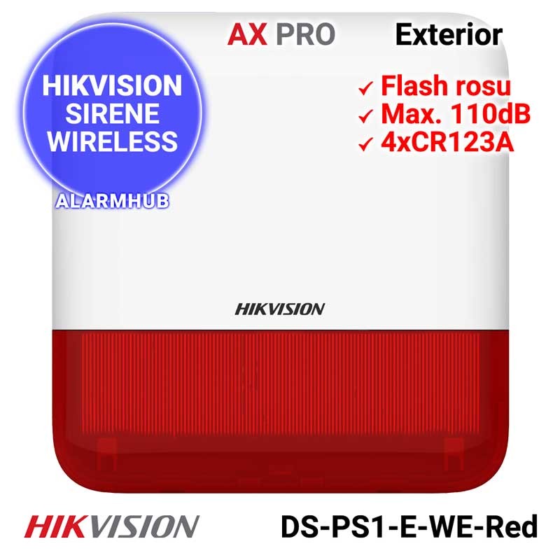 HIKVISION DS-PS1-E-WE-RED - sirena wireless de exterior, flash rosu
