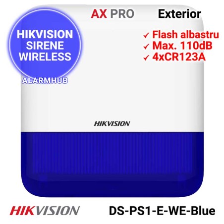 HIKVISION DS-PS1-E-WE-BLUE - sirena wireless de exterior, flash albastru