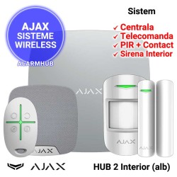 Sistem alarma wireless AJAX HUB 2 cu sirena de interior, culoare alba