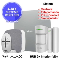 Sistem de alarma wireless AJAX HUB 2 Plus cu sirena de interior, culoare alba