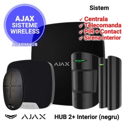 Sistem alarma wireless AJAX HUB 2 Plus cu sirena de interior, culoare neagra