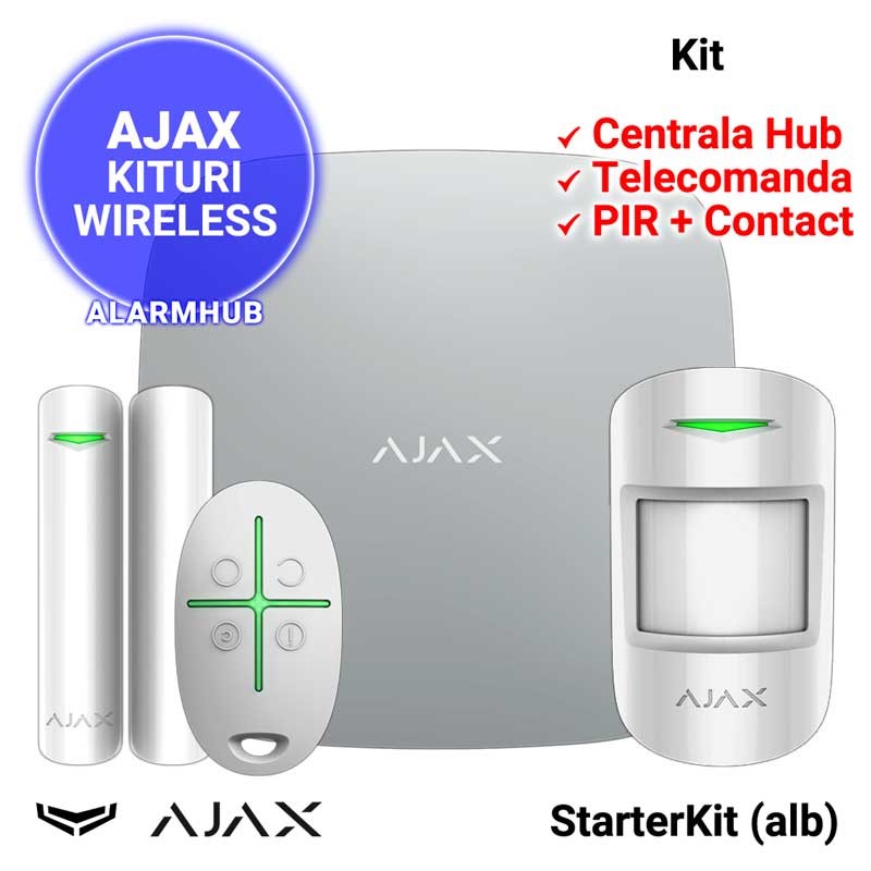 Kit alarma AJAX StarterKit cu centrala AJAX HUB (culoare alba)