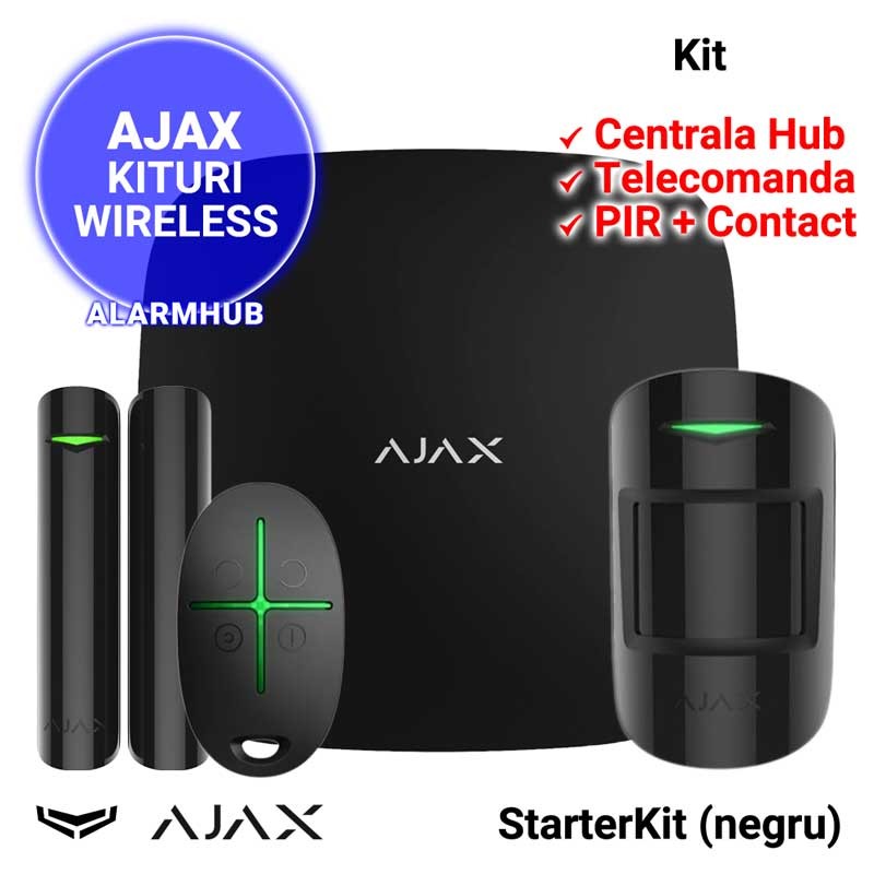 Kit alarma AJAX StarterKit cu centrala AJAX HUB (culoare neagra)