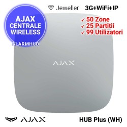 AJAX HUB Plus (WH) - centrala inteligenta de alarma wireless, comunicatie 3G, IP, WiFi