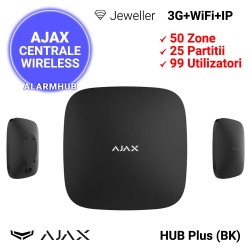 AJAX HUB Plus (BK) - suporta 5 repetoare de semnal si 64 scenarii