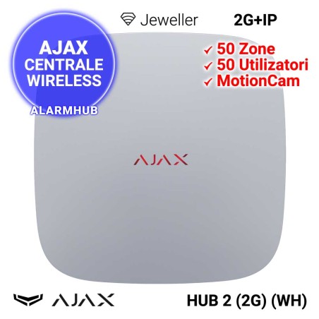 AJAX HUB 2 (2G) (WH) - Centrala alarma wireless, 2G + Ethernet, alba