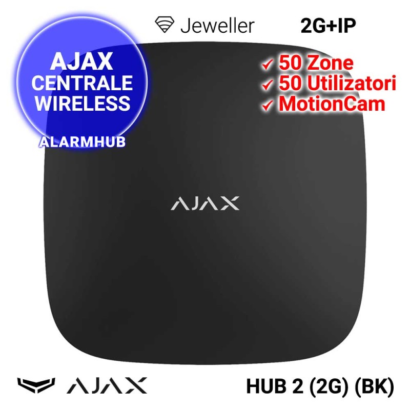 AJAX HUB 2 (2G) (BK) - Centrala alarma wireless, 2G + Ethernet, neagra